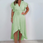 Damen Resort Style V-Ausschnitt Polka Dot Ruffle Sleeve Kleid