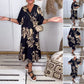 Damen lockeres Kleid mit Druck und V-Ausschnitt