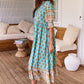 Boho-Blumenkleid mit V-Ausschnitt und hoher Taille in A-Linie