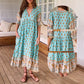 Boho-Blumenkleid mit V-Ausschnitt und hoher Taille in A-Linie