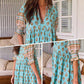 Boho-Blumenkleid mit V-Ausschnitt und hoher Taille in A-Linie
