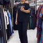 Damen lockeres Set: Off-Shoulder Oberteil und Weitbeinhose