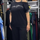 Damen lockeres Set: Off-Shoulder Oberteil und Weitbeinhose