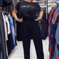 Damen lockeres Set: Off-Shoulder Oberteil und Weitbeinhose