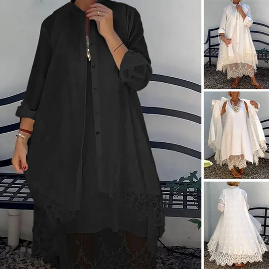 Conjunto de vestido sin mangas y cárdigan de encaje para mujer