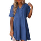 Damen-Stufenkleid mit Rüschenbesatz und V-Ausschnitt