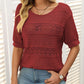 Damen Rundhalsausschnitt hohl gestrickt häkeln Kurzarm Pullover