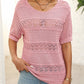 Damen Rundhalsausschnitt hohl gestrickt häkeln Kurzarm Pullover