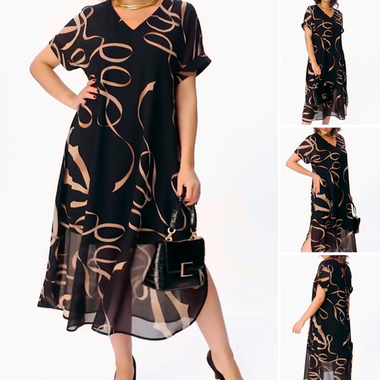 ⏰50% Rabatt🌟Fließendes Midikleid mit V-Ausschnitt
