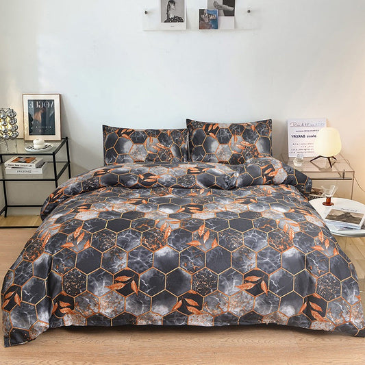 🛌🌸Geometrischer Bettbezug und Kopfkissenbezug mit Blattgold
