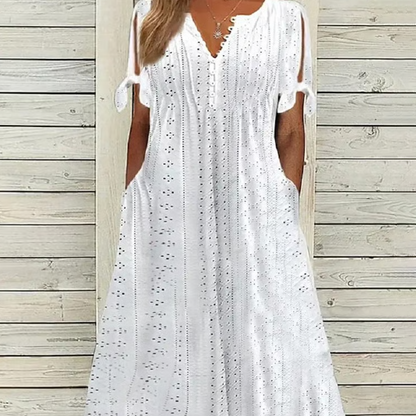 💥👗Women's Elegant V-Neck Hollow-Out Solid Dress