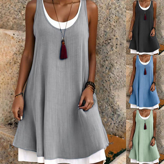⏰Zeitlich begrenzter Rabatt🍃Women's Casual Loose Sleeveless Fake Two Piece Tank Dresses