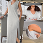 Vestido largo sin mangas con escote en V y abertura para mujer