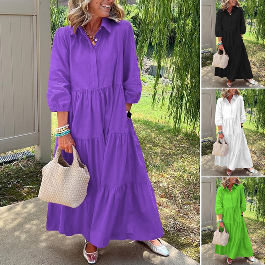 💖Damen Freizeitkleid in Knöchellänge mit Kragen und lockerer Passform