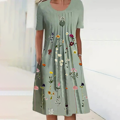 💕💥Women’s Floral Crew Neck Knee-Length Dress