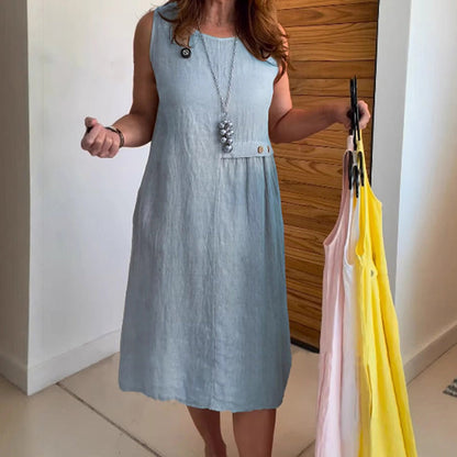 💕👗Women's Casual Round Neck Sleeveless Loose Fit Dress