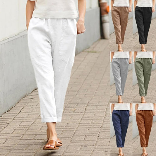 ⏳Descuento por tiempo limitado💥Pantalones holgados de lino y algodón para mujer, talla grande 