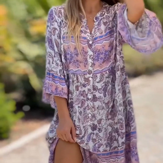 🔥 Begränsad tid 50% rabatt!🔥Damen Floral V-Neck Dress