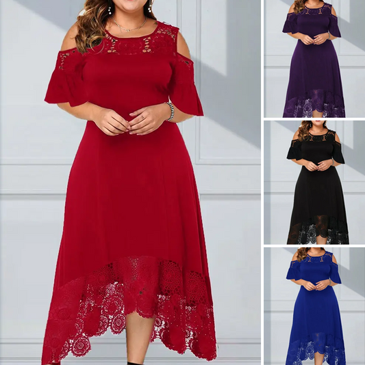 🌸Women’s Elegant Cold Shoulder Lace Hem Dress
