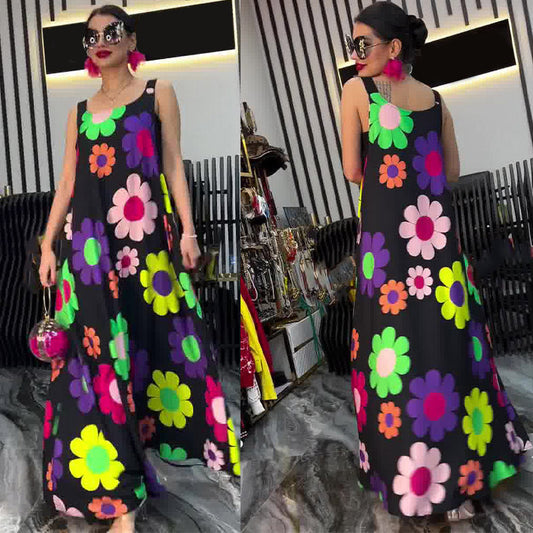 🌸Floral Printed Loose Sleeveless Ankle-Length Dress