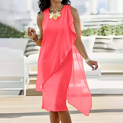 Asymmetrisches, ärmelloses Mesh-Kleid mit Rundhalsausschnitt für Damen