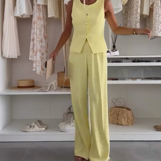 🌸Sommer-Schnäppchen 60% RABATT🌸Set aus ärmellosem Oberteil und langer Hose für Damen