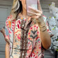 🎉💃Damen-Zweiteiler aus atmungsaktivem Stretchstoff | Knopfleisten-Crop-Top + High-Waist-Weithose | Elegantes Print-Design für Büro & Freizeit | Größen S-5XL