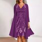 Damen-Set: Kleid mit V-Ausschnitt & transparenter langer Jacke