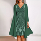 Damen-Set: Kleid mit V-Ausschnitt & transparenter langer Jacke