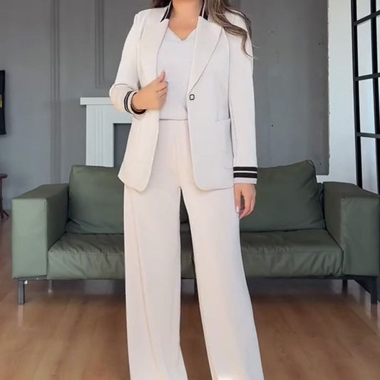 Bequemes Anzugset – Blazer mit Kontraststreifen und Hose mit weitem Bein❤️Kostenloser Versand