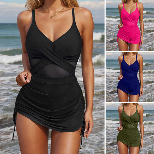 Einfarbiger sexy Mesh-Badeanzug