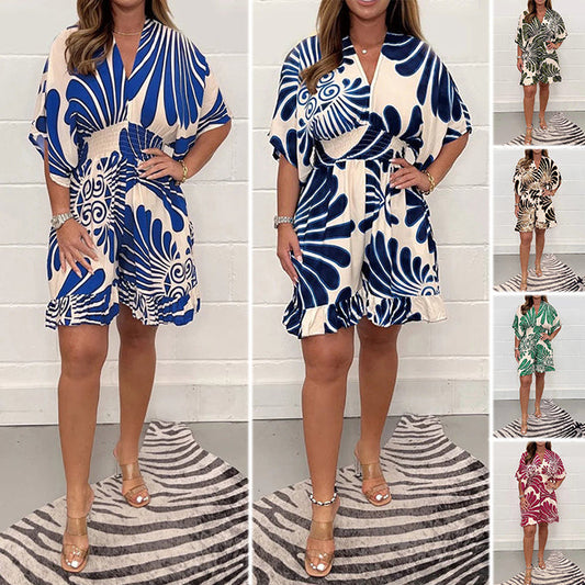 🔥Lässiger, kurzer Jumpsuit mit Pflanzenprint für Damen